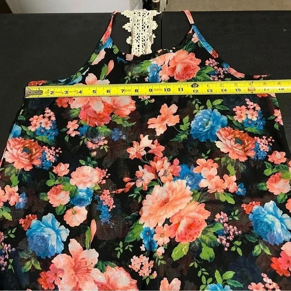 NOBLE U Floral Sheer Lace Back Racerback Tank Top Women’s Size Medium M - Picture 7 of 8